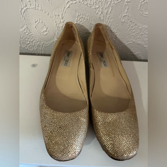 Jimmy Choo - Gold Sparkly Flats - Picture 1 of 7